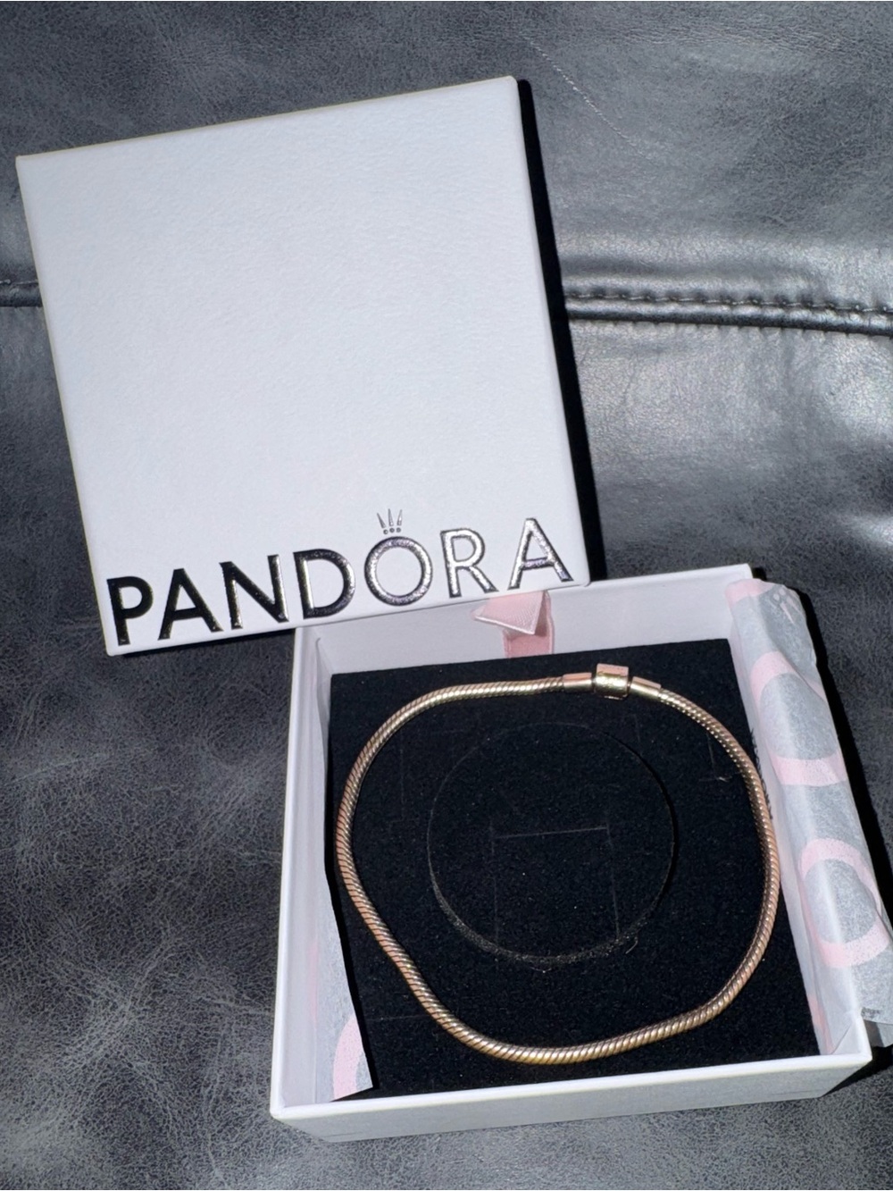 Pandora Rose Gold Snake Chain Bracelet in Box